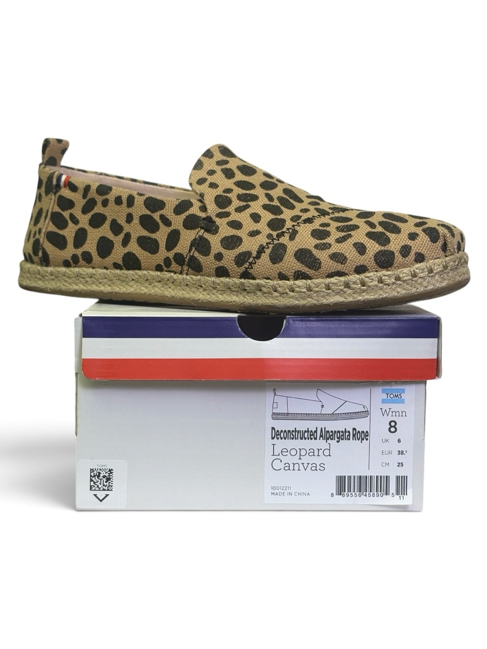 Clare V x TOMS Deconstructed Alpargata Rope Leopard Canvas Women Size 8 Box Bag